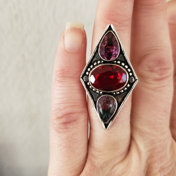 New Garnet and Bi-Color Tourmaline 925 Silver Ring. - Picture 4 of 12